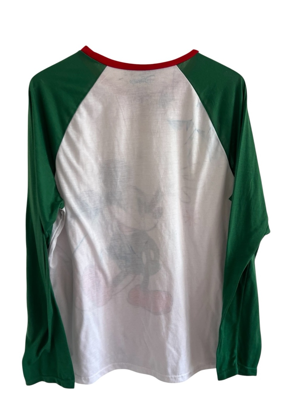 Disney Mickey Mouse Green, White & Red Raglan Holiday Sleepwear Shirt - Picture 2 of 4